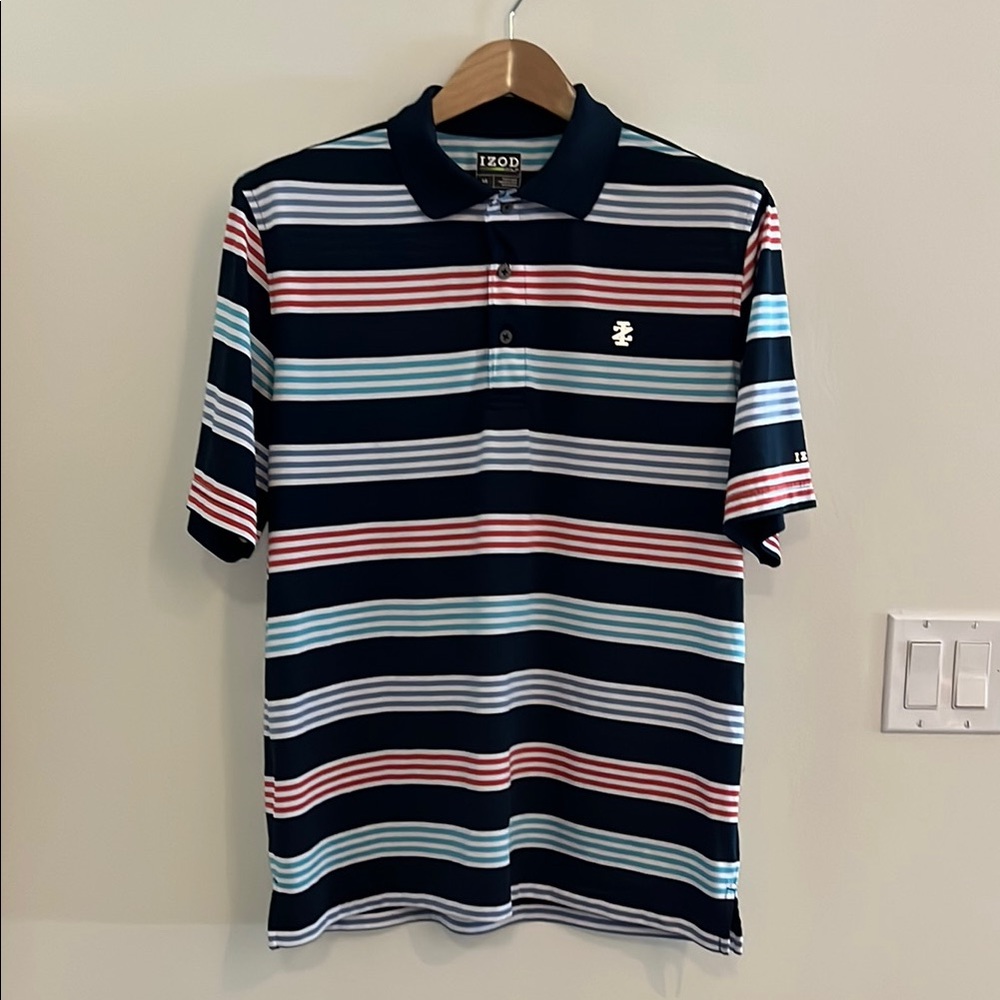 Izod Blue and White Striped Polo Shirt Classic Style